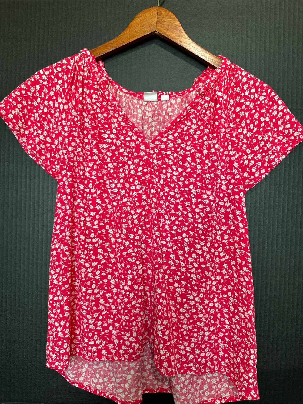 GAP Pink-Red Floral V-Neck Short Sleeve Tunic
